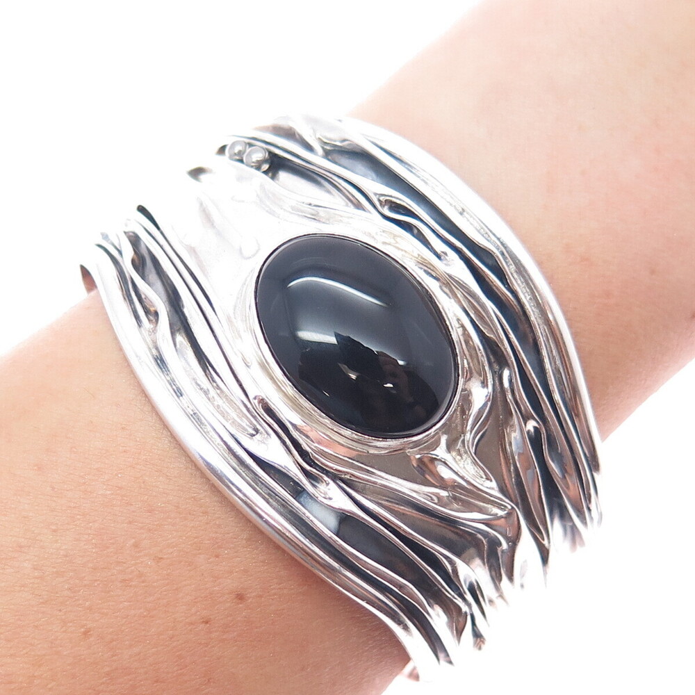 DOMINIQUE DINOUART 925 Sterling Silver Vintage Mexico Black Onyx Bracelet 7.75"